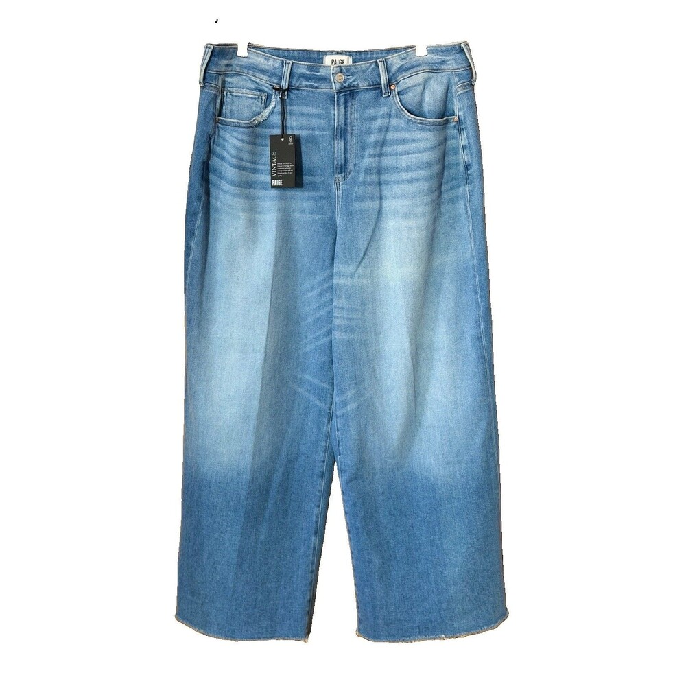 PAIGE Anessa Wide Leg Jeans NWT 18W Plus Size Raw Hem Mesmerize Wash Denim NEW